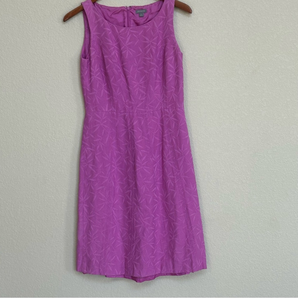 Ann Taylor Sleeveless Textured A-Line Dress in Bright Magenta